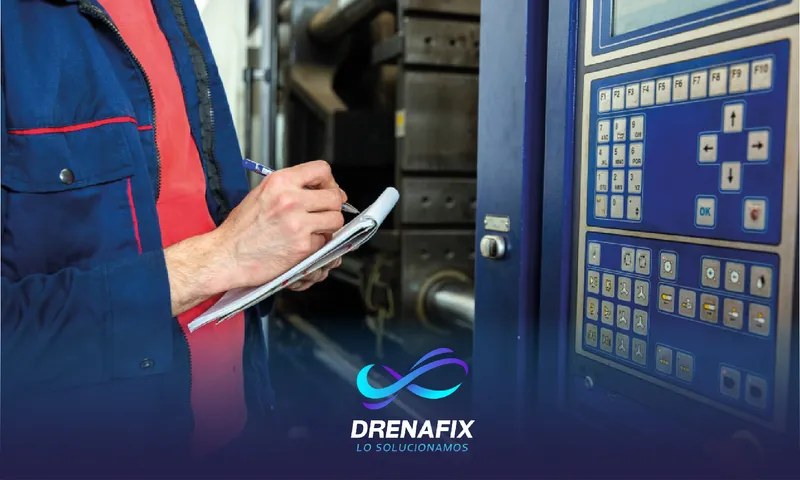 Tecnico de Drenafix inspeccionando maquinaria industrial